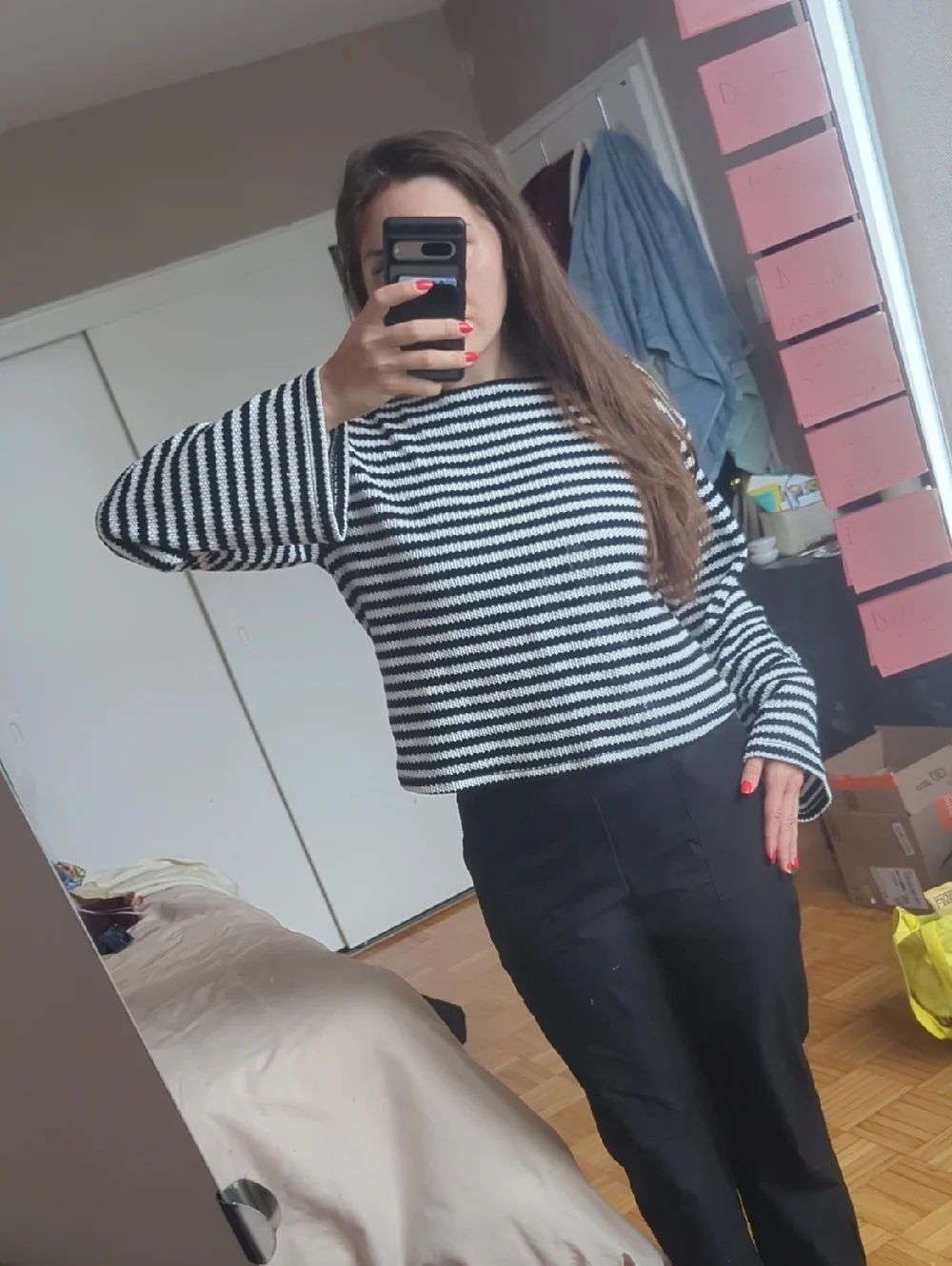 Striped Black & White Boatneck Sweater Top - Women - Picture 1 of 5